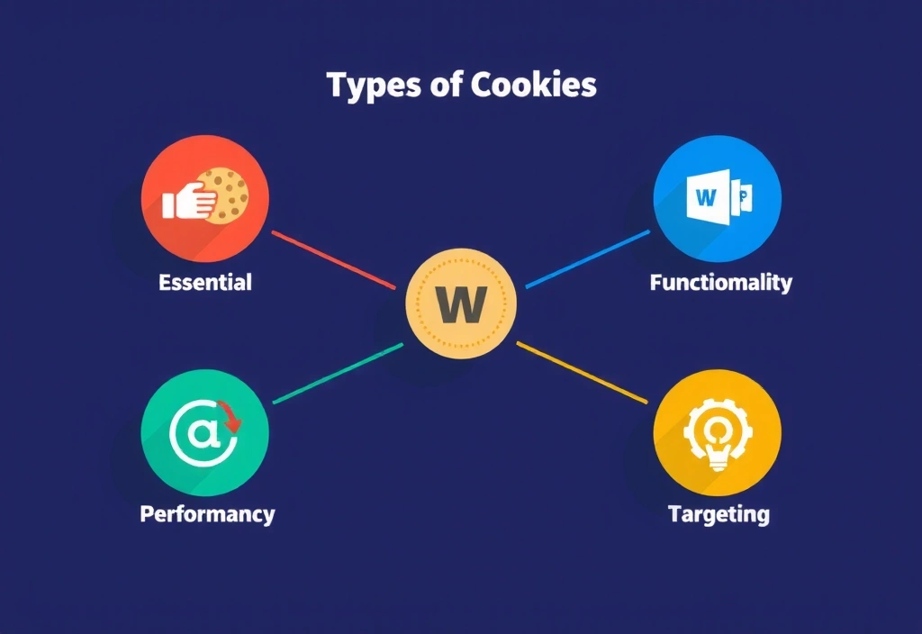 Colorful abstract representation of different types of cookies and their functions